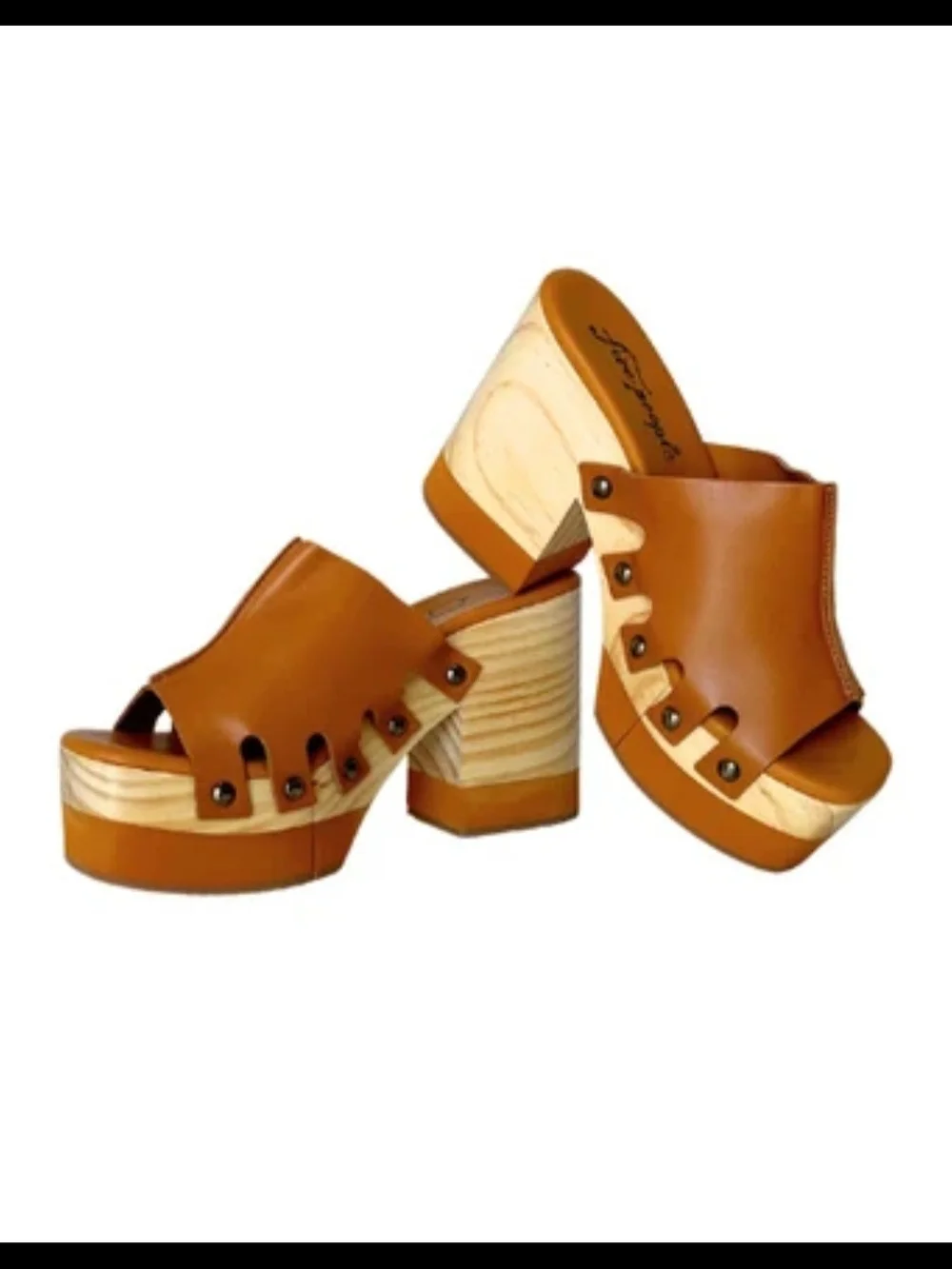Free People Cassis Clogs Tan Leather Platform Heels Size 38/7.5 New in Box